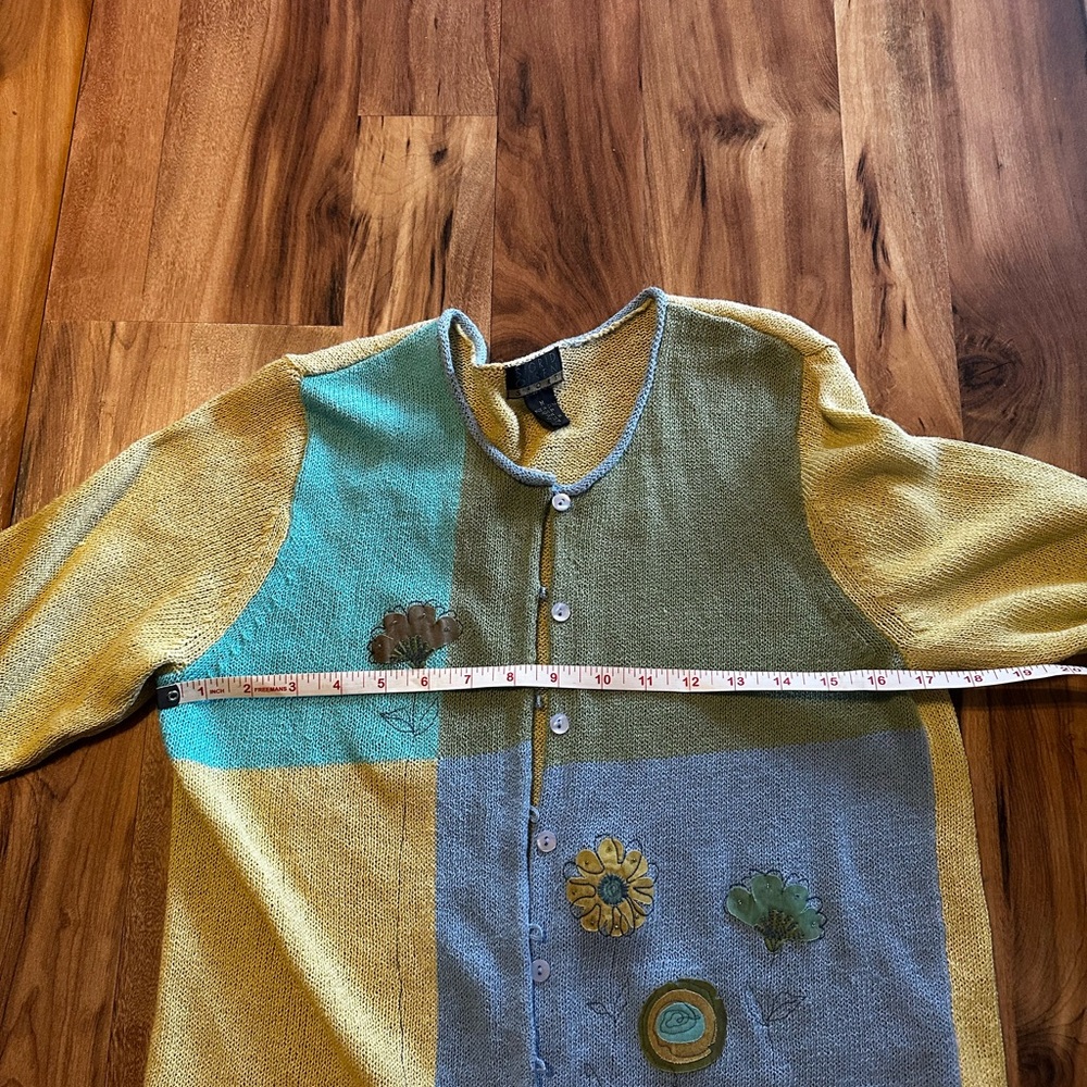 Vintage Sigrid Olsen Sport Cardigan Sweater Medium Floral Patchwork Cottagecore - Picture 7 of 9